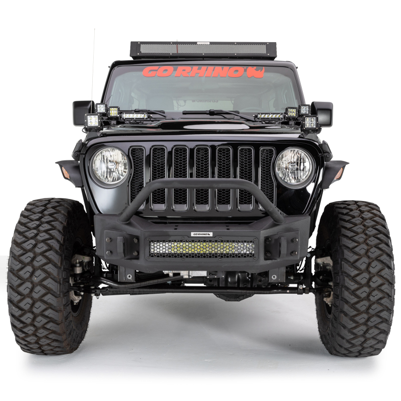 Jeep Wrangler Bumper - Front - Go Rhino - Rockline Front Stubby with Overrider - Textured Black - `07-`20